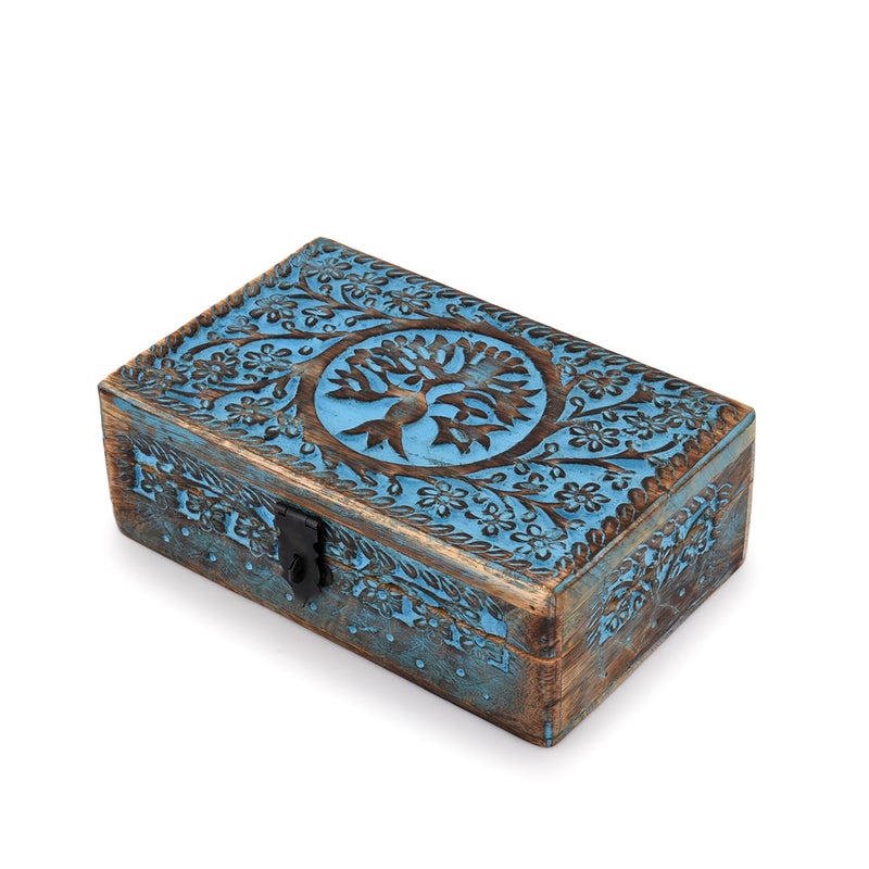 BHAVATU |Wooden Jewelry Box  Tarot Box  Celestial Home Decor  Witch Box  Tree of Life  Trinket Box |Size- 8"" x 5"" x 2.5"" | Decorative Storage Bin - Image 1